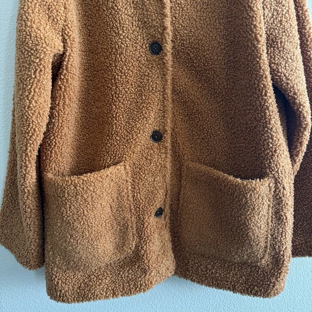Lucky Brand Faux Fur Teddy Coat Jacket Tan Brown Cozy Fall Winter - Picture 4 of 10